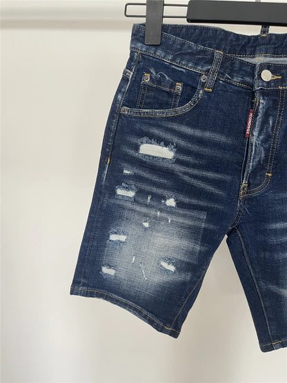 Spring and Summer New Jeans Trendy Men's Washed Letter Printed Slim-fit Micro-elastic Casual Denim Shorts