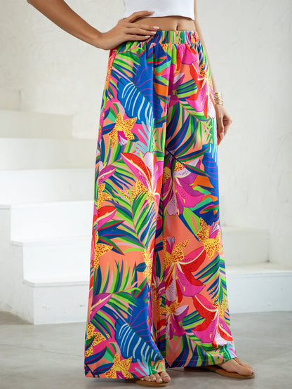 Women's Tropical Print Summer Beach Wide Leg Pants