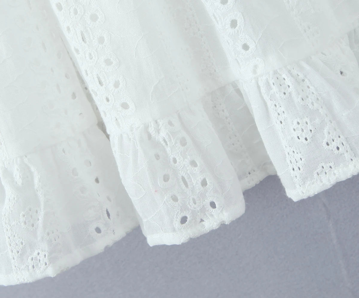 Evening Party Embroideryed Dress Elegant Summer Solid Color White Lace dress Off Shoulder Short Dress Front Tie Back Shirred