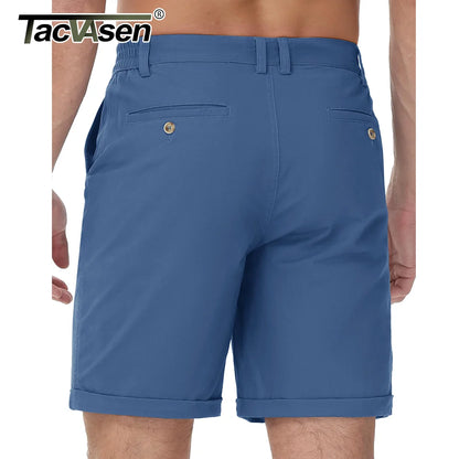 Summer Casual Shorts Mens Fit 7 Cotton Cargo Shorts Multi-pockets Rolled Leg Design Hiking Golf Shorts Streetwear Male