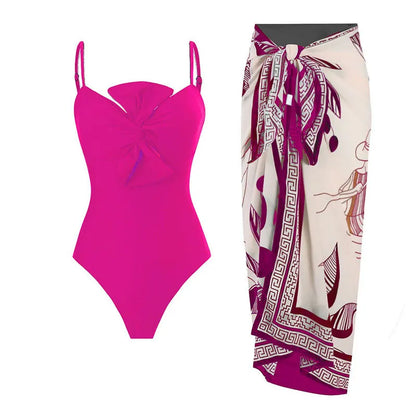 2024 New Sexy Push Up One Piece Swimwear Women Retro Print Biquini Skirt Cover Up Monokini Brazilian Swimming Suit Dress