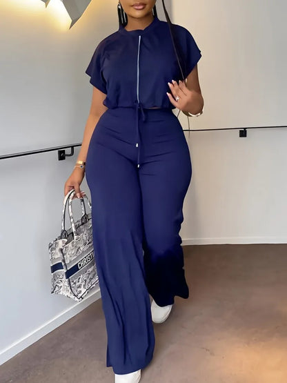 Women Short Sleeve Top & High Waist Pants Set