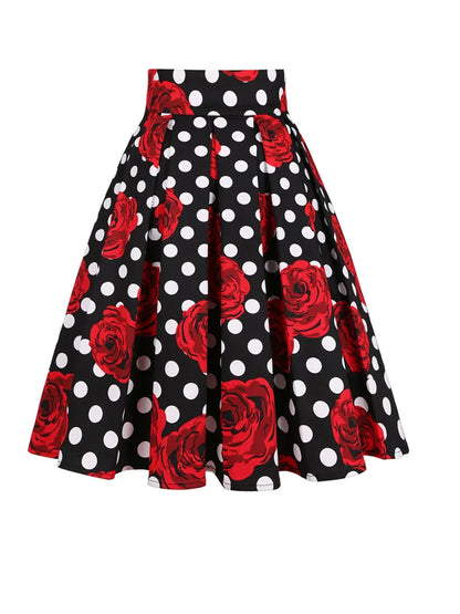 Summer French Style Women Short Vintage Pleated High Waist Floral Print Jupe Longo Elegant Ladies Office 50s Midi Tunic Skirts