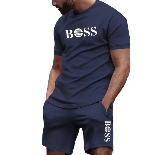Men's two-piece sportswear short sleeved T-shirt and pants running and fitness sportswear big discount summer 2025