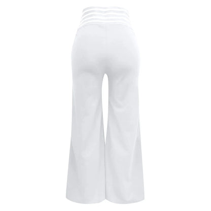 Summer Wide Leg Hollow Wide Waistband Long Pants Women High Waist Solid Color Wide Leg Flared Trousers Yoga Sport Gym Pants