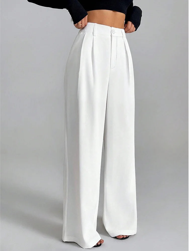 2025 New Spring Summer Baggy Pants Fashion Women's Elastic Waist Loose Wide Leg Pant Casual Office Lady Communte Pocket Trousers