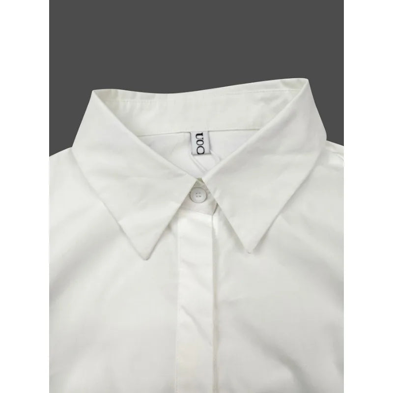 Modigirl New Fashion Women Tuxedo Blouse Shirts 2025 Summer Soild Color Cold Shoulder Office Party Leisure Black Tops for Women