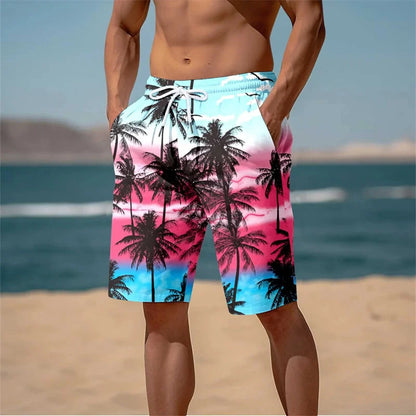 Summer New Harajuku 3D Cocoanut Trees Printing Beach Shorts Palm Tree Graphic Board Shorts For Men Hawaiian Cool Swimming Trunks