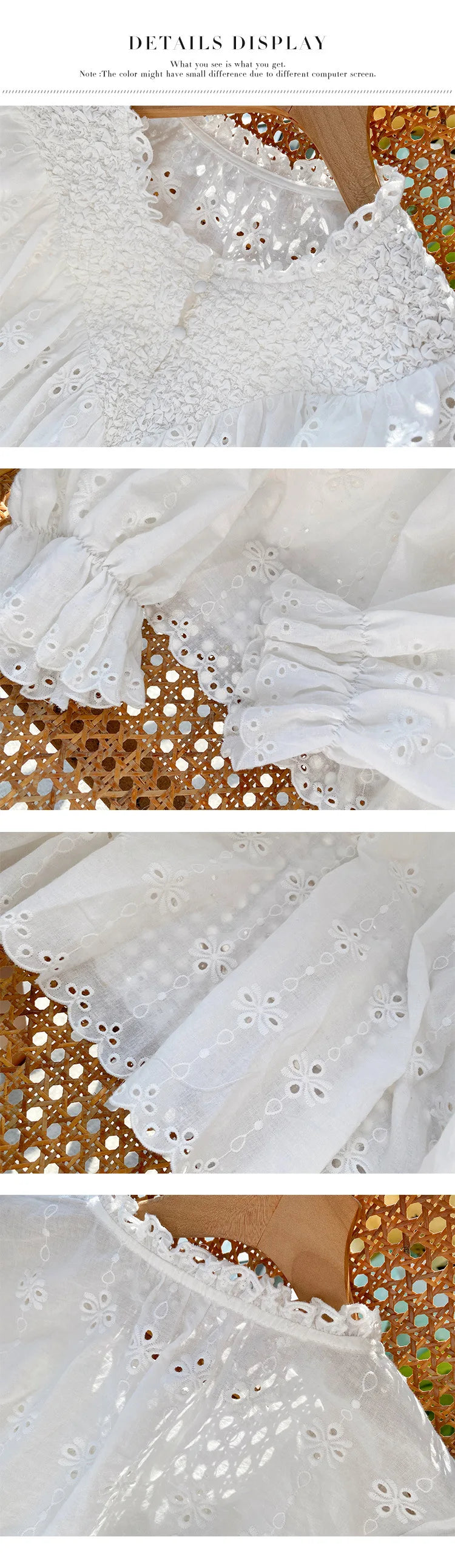 2025 Spring New Women's French White Shirt Splicing Lace Embroidery Design Ladies Shirt Long Sleeve Casual Holiday Beach Tops