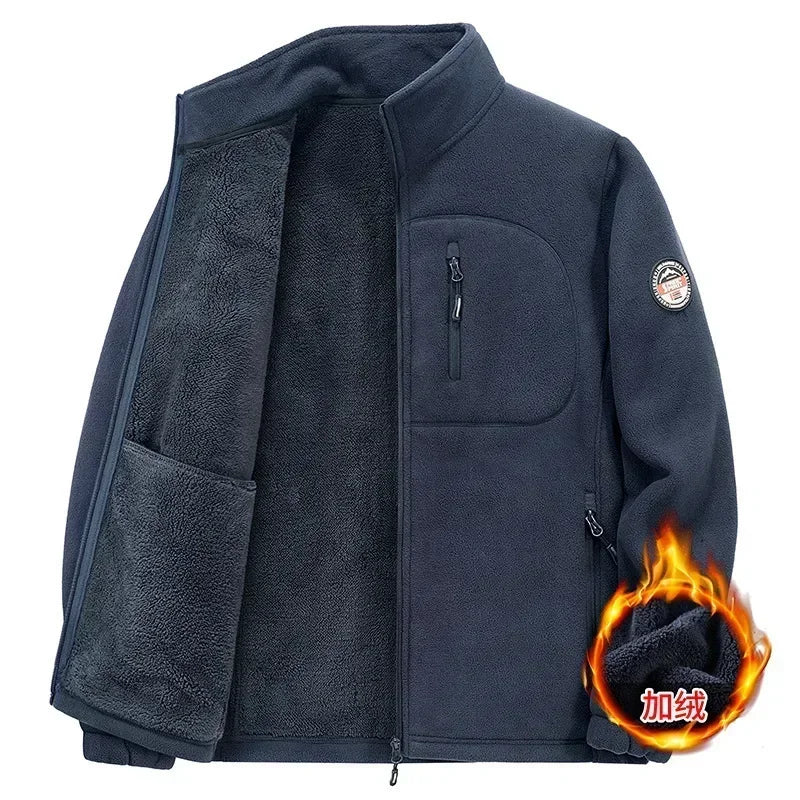 2025 Men's Polar Fleece Standing Collar Warm Jacket High-quality Men's Plush and Thick Windproof Winter Jacket Men Clothing 5XL