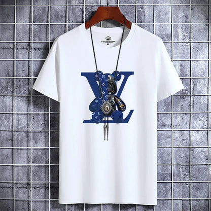 Summer Men's Luxury Casual T-Shirt Retro Y2k Designer Short Sleeve Tees Male Vintage Cotton Trendy High Quality Bear Print Tops