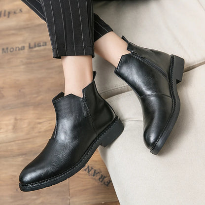 Men's Genuine Leather Boots Classic Ankle Boots Winter Business Short Boots Men's Casual Boots Pointed Groom's Wedding Boots