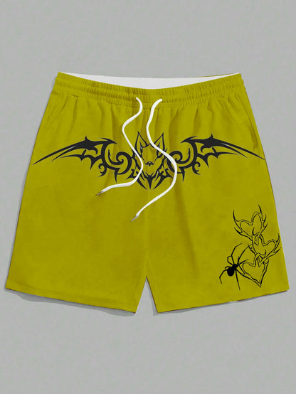 New men's summer shorts loose casual home shorts 3D printed sporty three headed wolf print Harajuku shorts Hawaii beach shorts
