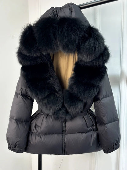 Janveny 2025 Winter Puffer Jacket Women Real Fox Fur Hooded Thick Warm 90% White Duck Down Coat Female Parkas Waterproof