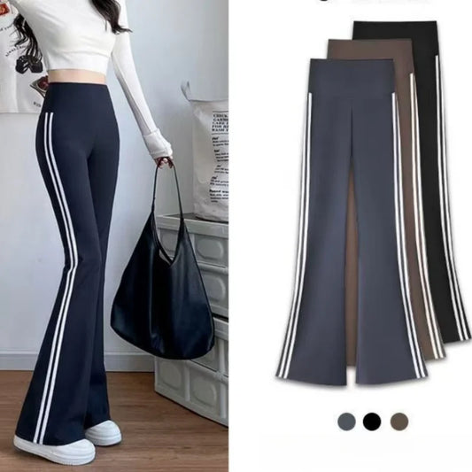 Matching Sportswear New In Women's Flare Pants High Waist Yoga Pants Casual Basic Lady's Long Trousers Korean Chic Stripe Pants