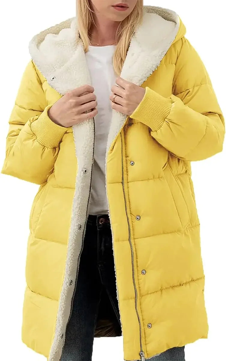 Womens Winter Warm Coats Sherpa Fleece Lined Long Hooded Puffer Jacket