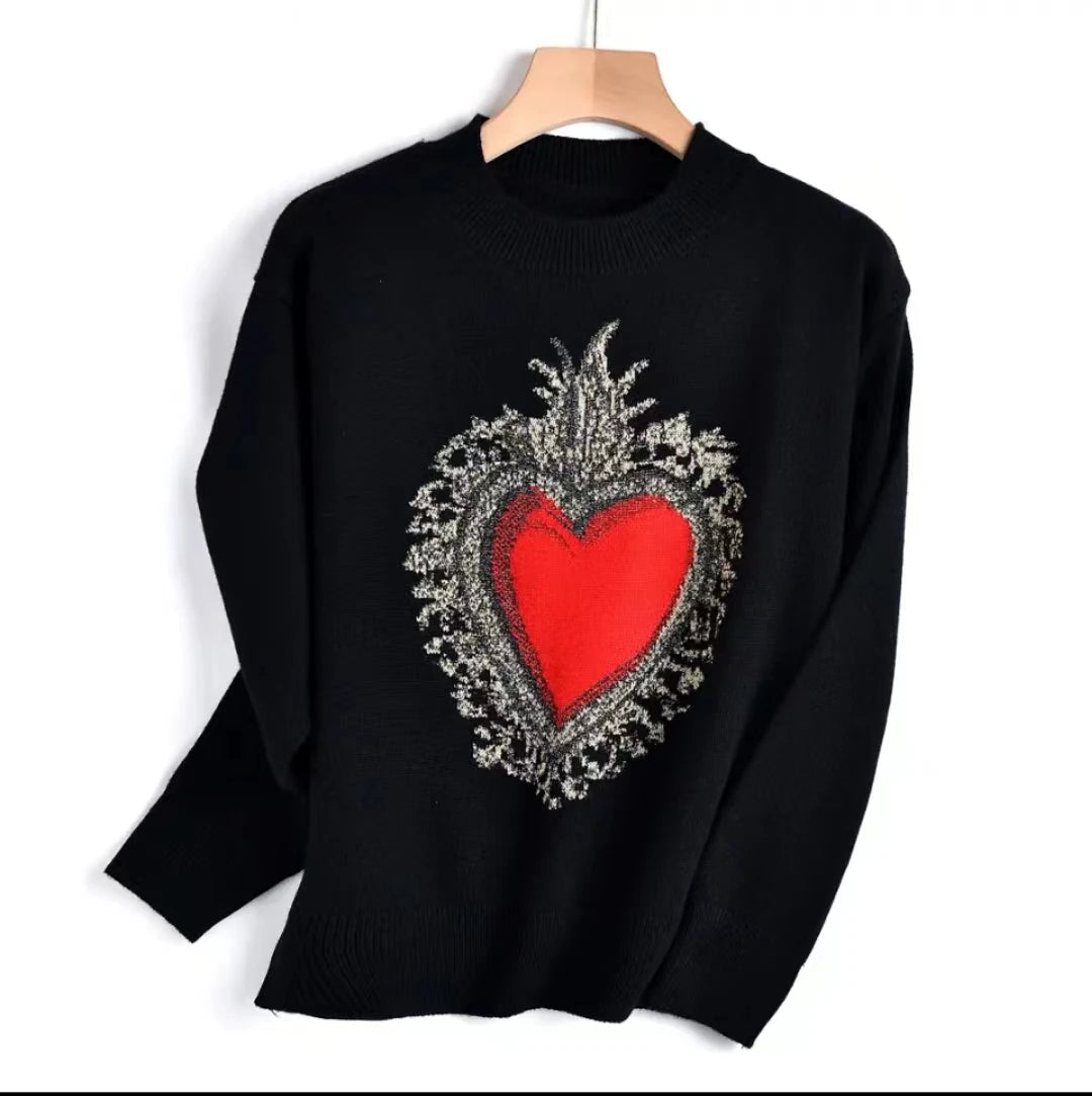 Elegant Sweater Women Casual Fashion Loose Women Sweaters and Pullovers Love Embroidery Jumper Sueter Mujer