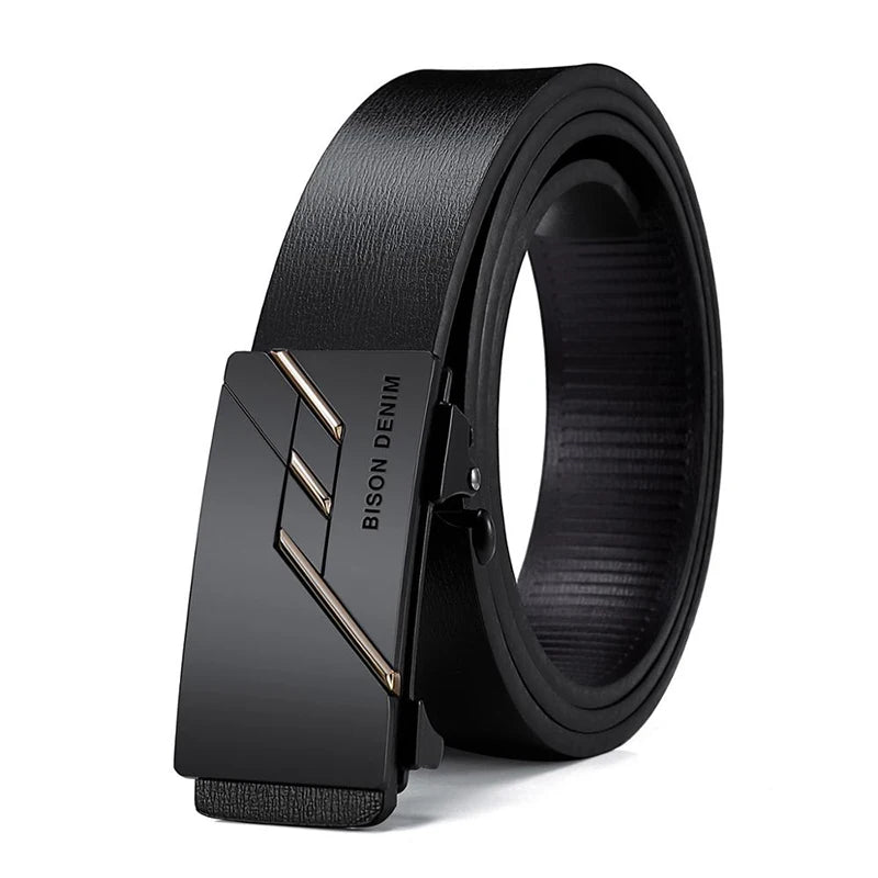 BISON DENIM Men Automatic Male Belts Cummerbunds Cowskin Leather Belt Men Black Belts Genuine Leather Belts Luxury Brand