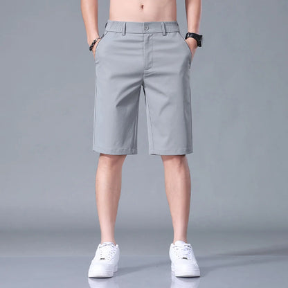 Summer Thin Men's Casual Shorts Solid Color Stretch Straight Fashion Short Casual Pants Male Ice Silk Cool Soft Midi Shorts