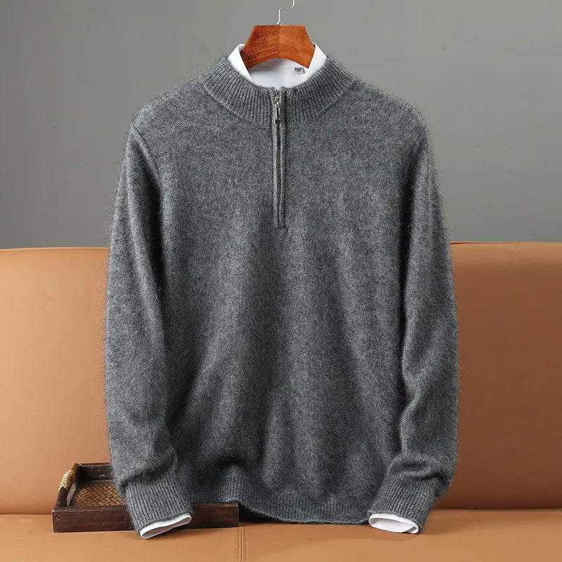 Super Soft Cashmere Sweater Men's Fit Half Zipper Turtlenecks Sweater Wool Warm Knitted Shirt Business Casual Underlay
