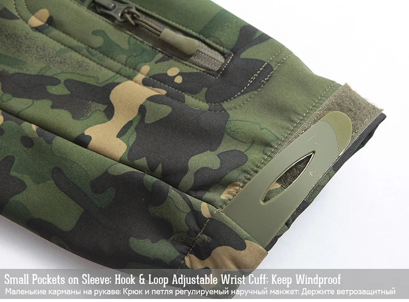 Men's Soft Shell Camouflage Tactical Jacket Men Waterproof Fleece Lined Coat Hooded Outdoor Hiking Hunting Clothes