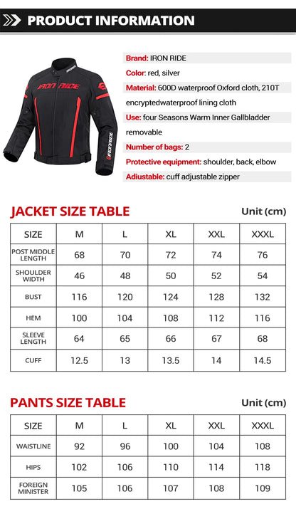 Motorcycle Jacket Waterproof Motorcross Jacket Pants Moto Jacket Windproof Riding Motorbike Clothes With Protective Gear M-3XL
