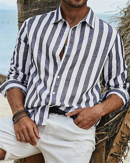 Men's Shirt Long Sleeve Striped Print Summer Hawaiian shirt S-6XL