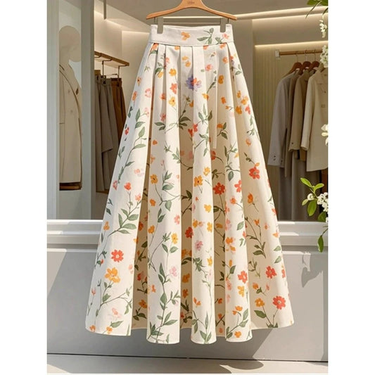 New Summer High-end Exquisite and Beautiful Draped and High-end Temperament Floral A-line Skirt for Women