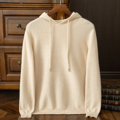 Winter 100% pure cashmere hoodie men's pullover double layer thick heavy wool sweater hooded cashmere sweater casual hat sweater