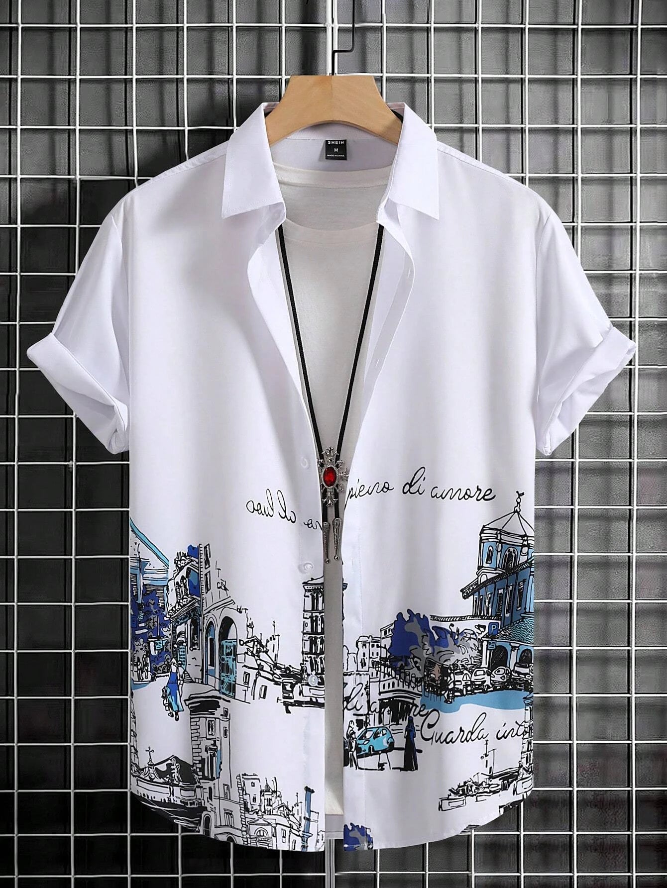 Men's Coconut Tree Graphic Print Short Sleeve Lapel Shirt Tops Men's Casual Button-Down Shirts For Summer Daily Wear And Resort