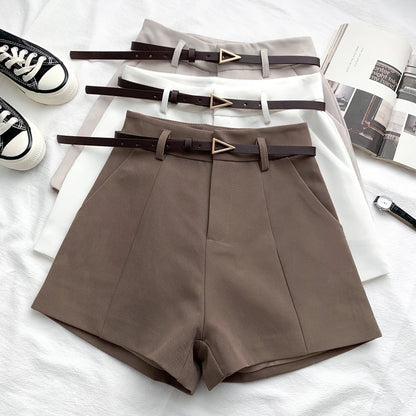 Women's Casual A-line High Waist Office Shorts With Belted
