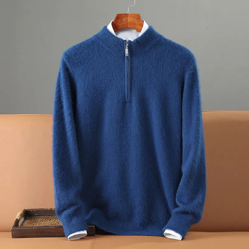 Super Soft Cashmere Sweater Men's Fit Half Zipper Turtlenecks Sweater Wool Warm Knitted Shirt Business Casual Underlay