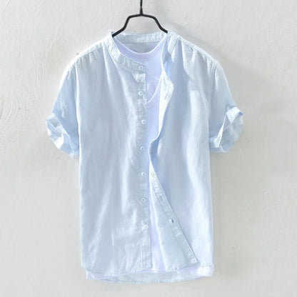 Men's Casual Cotton Linen Shirt Loose Tops Short Sleeve Tee Shirt Summer Daily Casual Handsome Shirt Blusa