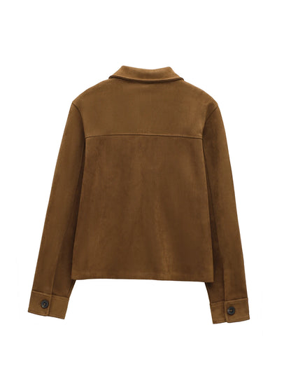 TRAF Women's Suede Texture Jacket 2025 Fashion Long Sleeve Cropped Coats Women Casual New In Outerwear