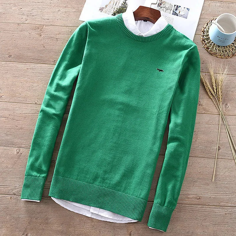 100% Cotton M-3XL New Embroidery-Logo Long Sleeve Mens O-Neck Sweaters Casual Knitted Clothes Fashion Male Knitted Coats PL8507