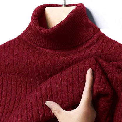 Autumn Men's Ribbed Turtleneck Sweater Warm Fitted Knitted Pullover Sweatesr Jacquard Striped Casual Long Sleeves Basic Top