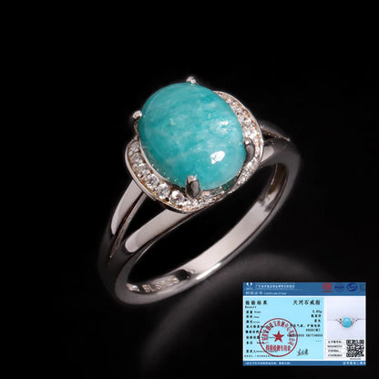 Natural Amazonite Ring Oval Design 925 Sterling Silver Elegant Romantic Fine Jewelry for Women Banquet Wear