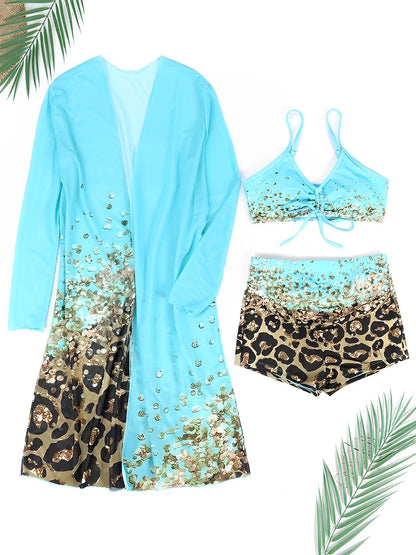 3 Pieces High Waist Bikini 2025 Printed Swimsuit Women & Kimono Swimwear Female Sexy Bather Bathing Swimming Swim Suit Beachwear