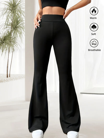 1 high waisted solid color spring/summer thin flared pants, slim fit and shaping, women's casual wear, women's clothing