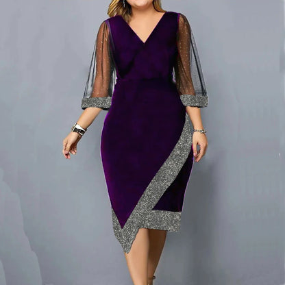 Women Winter Plus Size Black Vestidos Formal Occas Dress Elegant Long Skirt Party Female Clothing