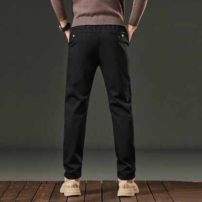 Threeproof Men's Pants Straight Fit Cotton Casual Trousers Male Elastic Waist Stretch Spring Antifouling Work Business Oil Proof