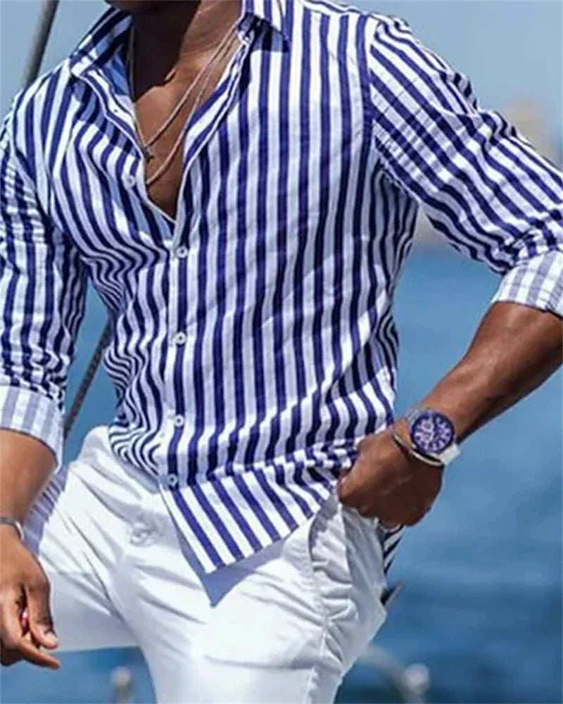 Men's Shirt Long Sleeve Striped Print Summer Hawaiian shirt S-6XL