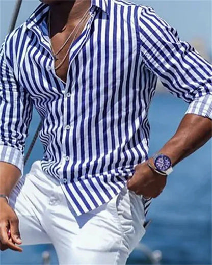 Men's Shirt Long Sleeve Striped Print Summer Hawaiian shirt S-6XL