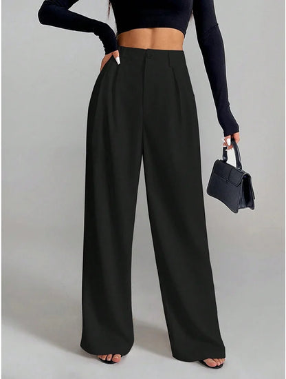 2025 New Spring Summer Baggy Pants Fashion Women's Elastic Waist Loose Wide Leg Pant Casual Office Lady Communte Pocket Trousers
