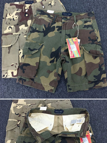 Summer New American Retro Heavyweight Camouflage Cargo Shorts Men's Pure Cotton Washed Loose Multi-pocket Casual 5-point Pants