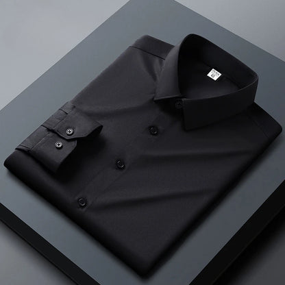 Long sleeved shirt for men's business casual orange non ironing wrinkle resistant elastic solid color men's shirt new style