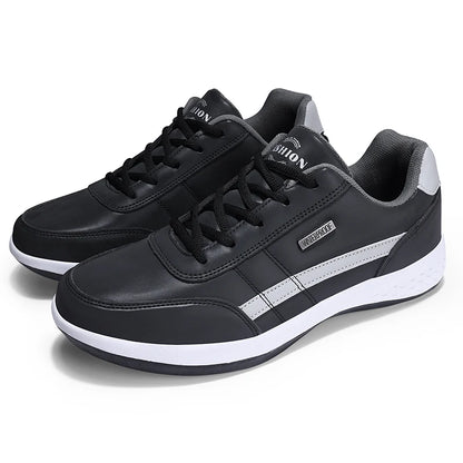 Leather Casual Shoes Outdoor Men Sneakers Breathable Business Casual Shoes Men Tennis Shoes Non-Slip PU Lace Up Size 13.5
