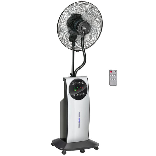 HOMCOM 16" Pedestal Fan with Water Mist Spray Standing Fan, 3.1L Tank Black