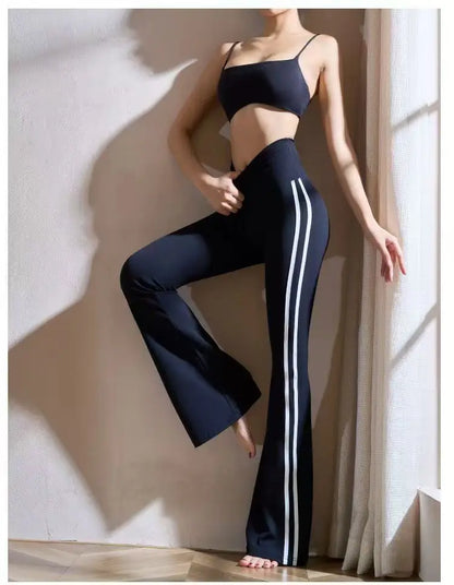 Matching Sportswear New In Women's Flare Pants High Waist Yoga Pants Casual Basic Lady's Long Trousers Korean Chic Stripe Pants