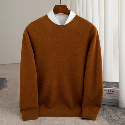 Autumn And Winter 100% Pure Wool Men's Thick Round Neck Slim-Fit  O-neck Pullover Long-Sleeved Knitted Cashmere Sweater